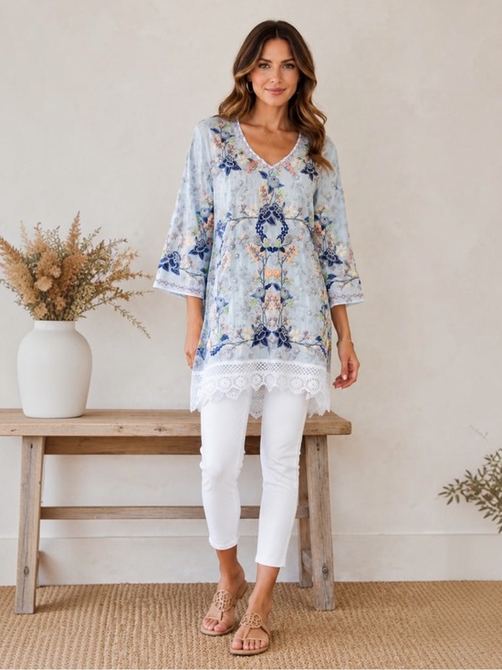 Johnny Was Tops - Johnny Was Azalia Embroidered Tunic Top M NWT Floral Lace Rayon Boho